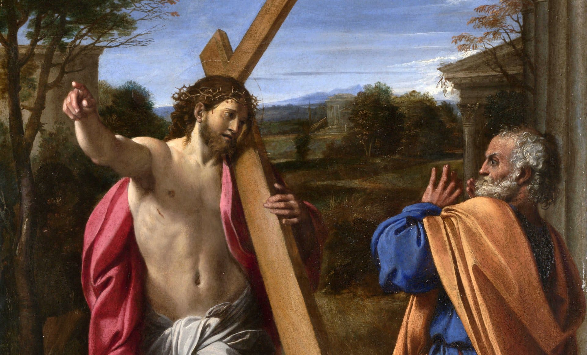 Christus erscheint Petrus (Quo vadis). Künstler: Annibale Carracci 1601/1602 Quelle: https://www.nationalgallery.org.uk/paintings/annibale-carracci-christ-appearing-to-saint-peter-on-the-appian-way - Lizenz: CC BY-NC-ND 4.0