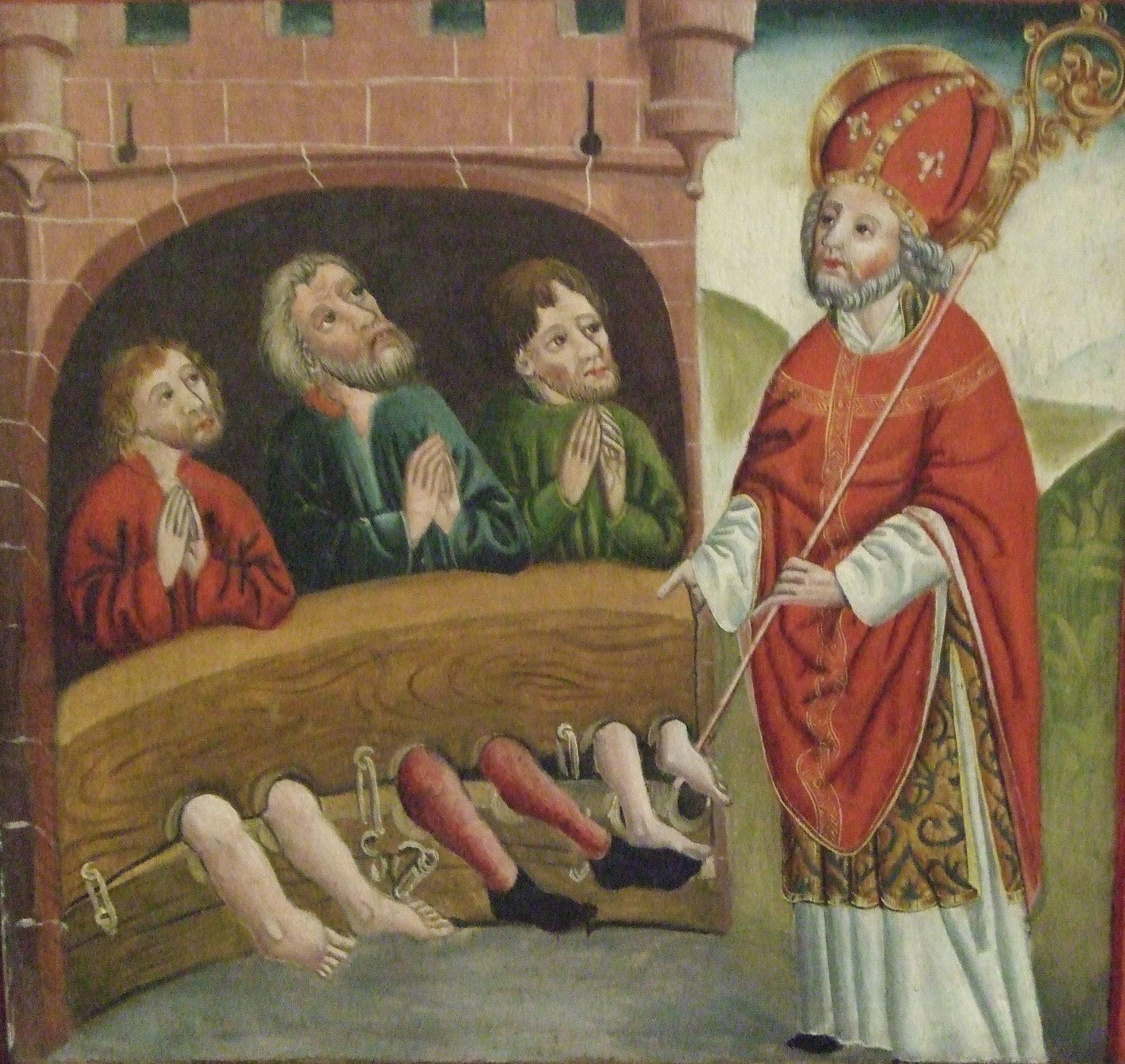 Der heilige Nikolaus Stratelatenwunder (Altartafel in der Kirche St. Mariae in Mühlhausen in Thüringen) | AnonymousUnknown author, Public domain, via Wikimedia Commons