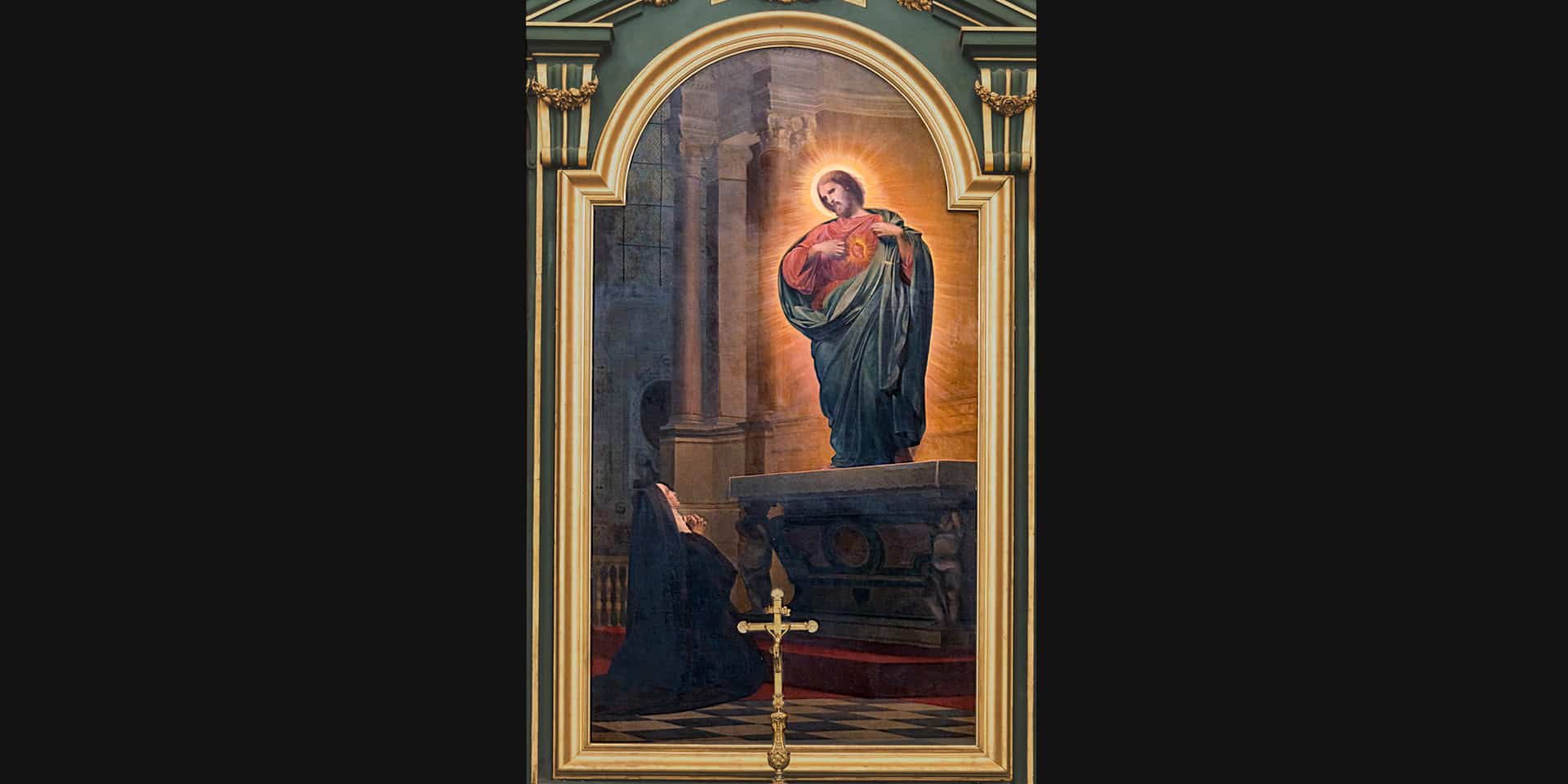 Die heilige Margarete Maria in Anbetung des Heiligsten Herzens Jesu | Bild: Montauban Cathedral, CC BY-SA 4.0 (https://creativecommons.org/licenses/by-sa/4.0), via Wikimedia Commons