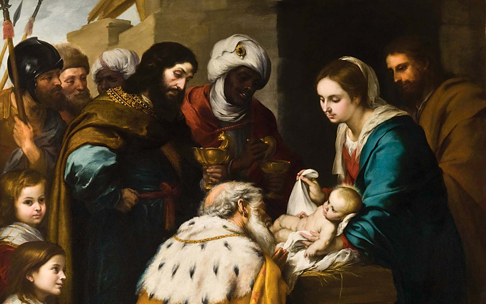 Anbetung der Heiligen Drei Könige von Bartolomé Esteban Murillo, 17. Jahrhundert (Wikipedia, public domain)